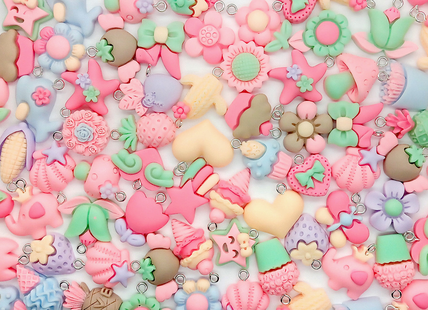 Pastel Cabochon Charms, 20 pc Assorted Kawaii Dangles