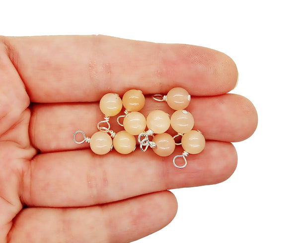 Peach Chalcedony Bead Charms, Natural 6mm Gemstone Dangles