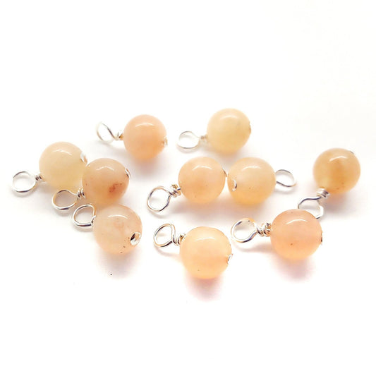 Peach Chalcedony Bead Charms, Natural 6mm Gemstone Dangles