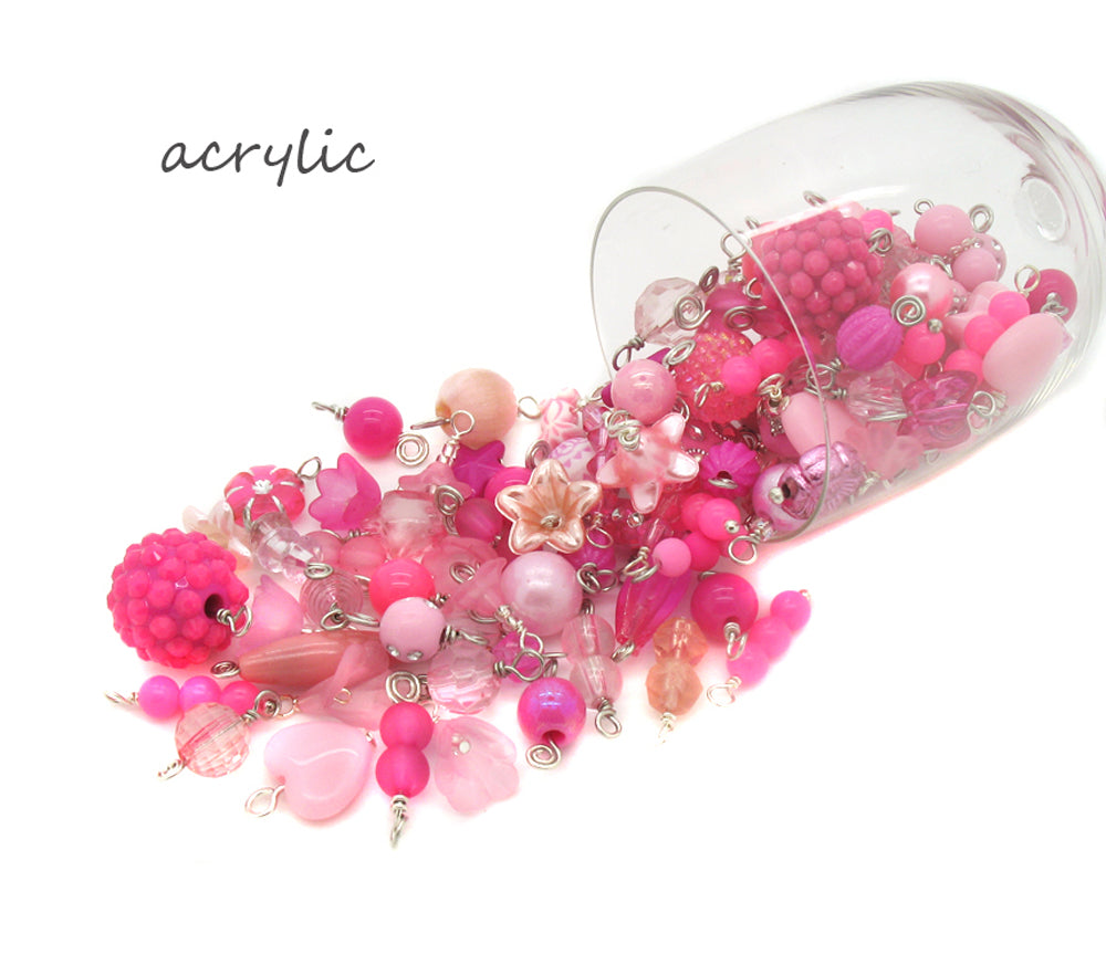Pink Bead Charms - 25 pc Grab Bag Acrylic Glass Crystal Natural Styles - Adorabilities Charms & Trinkets