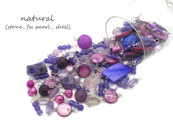 Purple Bead Charms - 25 pc Grab Bag Acrylic Glass Crystal Natural Styles - Adorabilities Charms & Trinkets