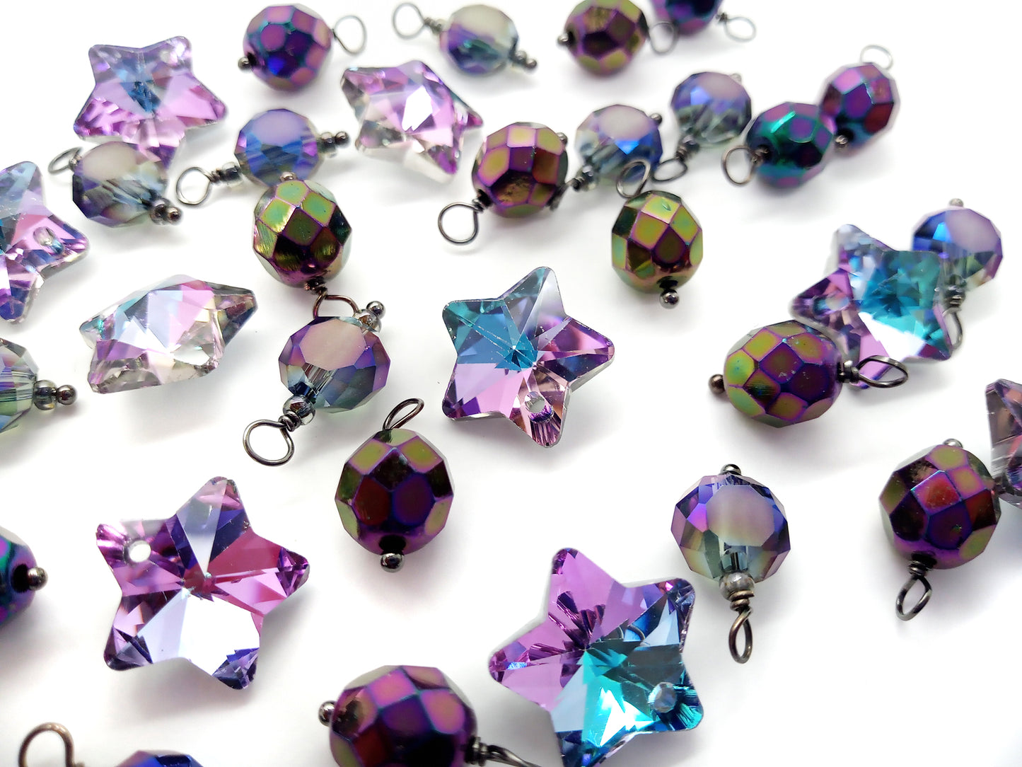 Beautiful Stars Charm Mix, 12 piece Purple Rainbow Iridescent Dangle Set