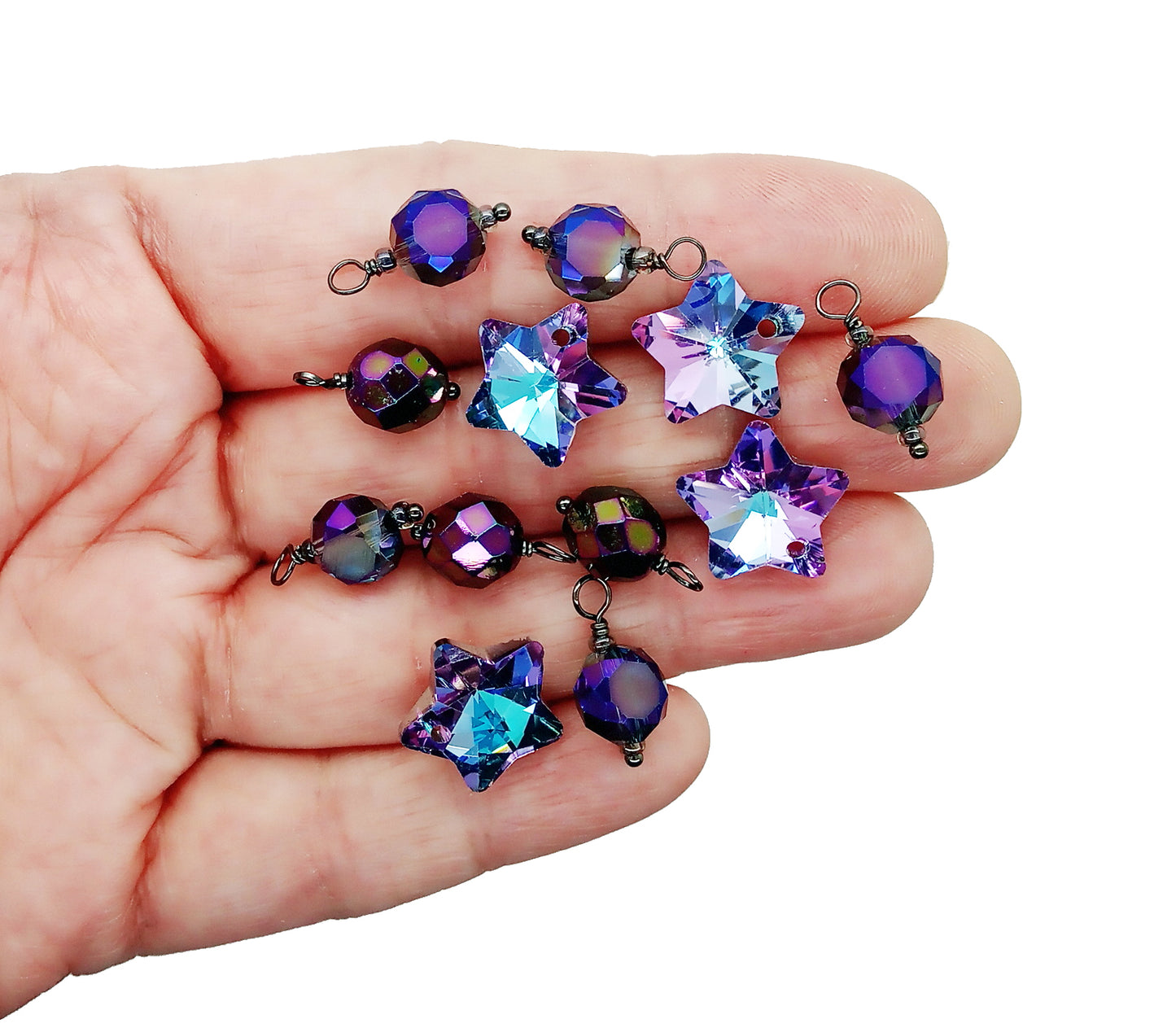 Beautiful Stars Charm Mix, 12 piece Purple Rainbow Iridescent Dangle Set