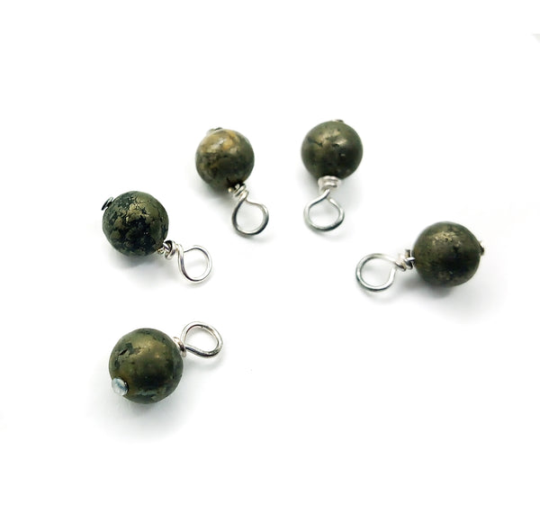 Pyrite 6mm Bead Charms, 10pc Gemstone Dangles - Adorabilities Charms & Trinkets