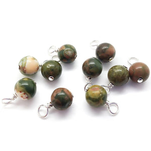 Rainforest Rhyolite Jasper 6mm Bead Charms, Multicolored Gemstone Dangles - Adorabilities Charms & Trinkets