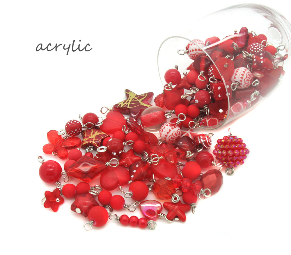 Red Bead Charms - 25 pc Grab Bag Acrylic Glass Crystal Natural Styles - Adorabilities Charms & Trinkets