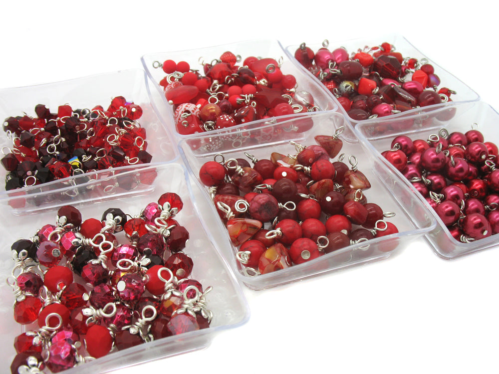 Red Bead Charms - 25 pc Grab Bag Acrylic Glass Crystal Natural Styles - Adorabilities Charms & Trinkets