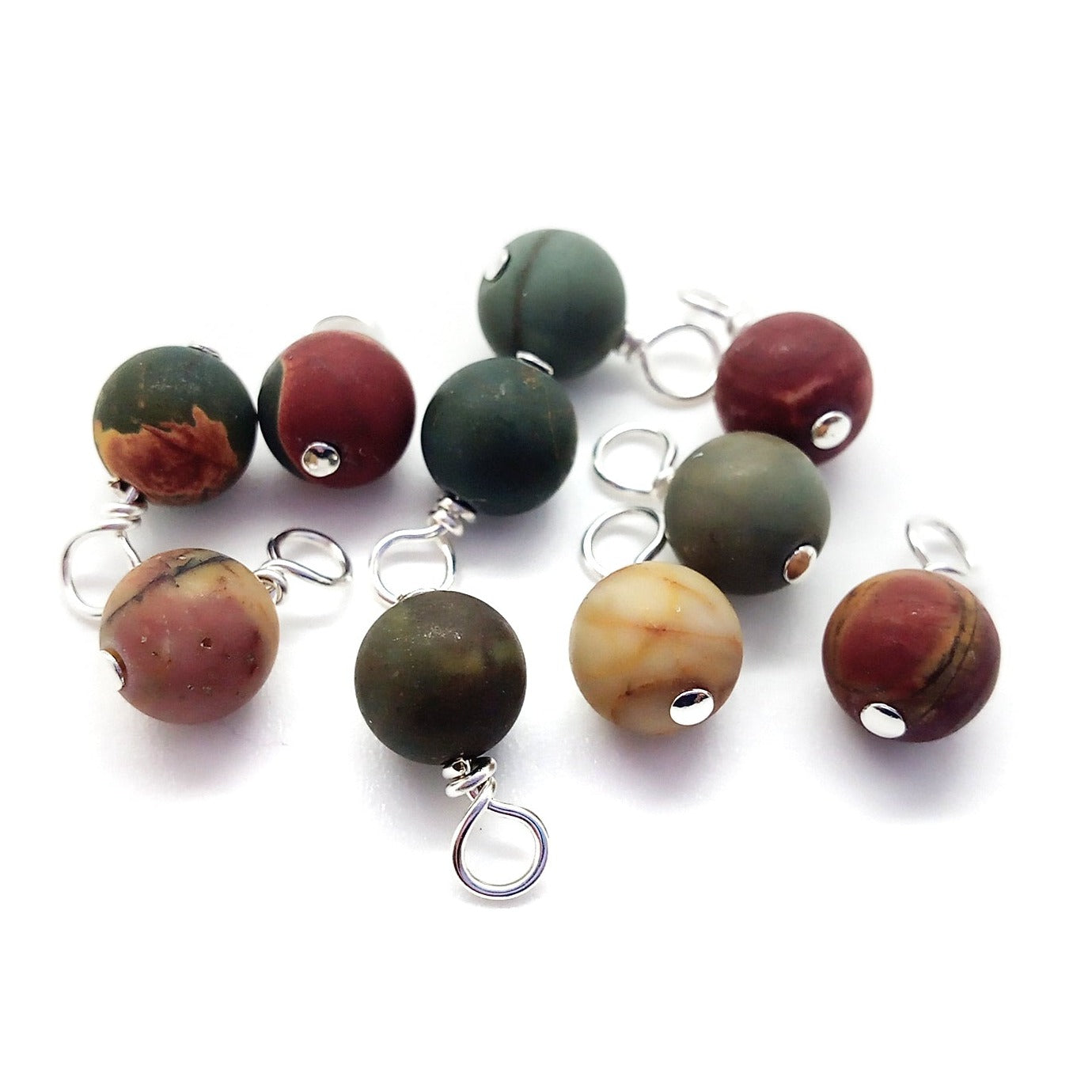 Red Creek Jasper 6mm Bead Charms, Picasso Jasper Gemstone Dangles - Adorabilities Charms & Trinkets