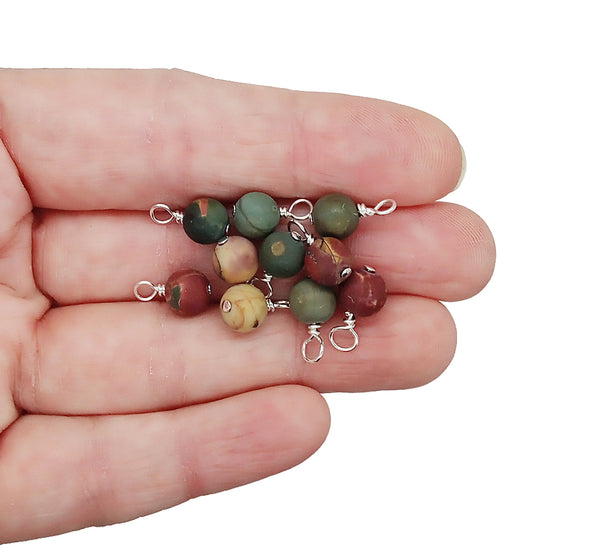 Red Creek Jasper 6mm Bead Charms, Picasso Jasper Gemstone Dangles - Adorabilities Charms & Trinkets