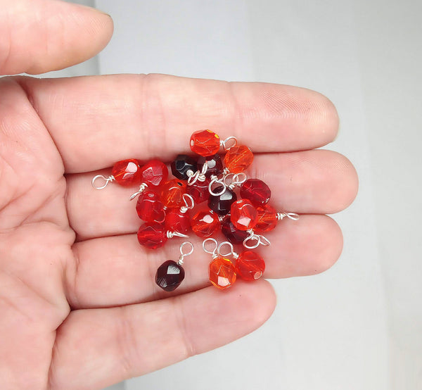 Red Czech Glass Bead Charms, 6mm Faceted Bead Dangle Charms - Adorabilities Charms & Trinkets