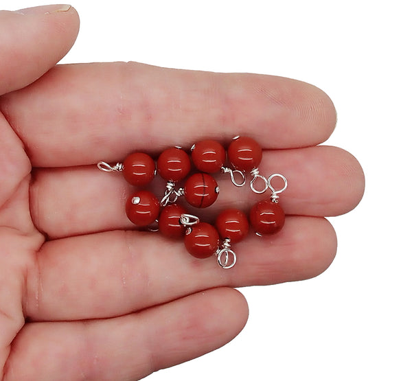 Red Jasper 6mm Bead Charms, Red Poppy Jasper Gemstone Dangles - Adorabilities Charms & Trinkets