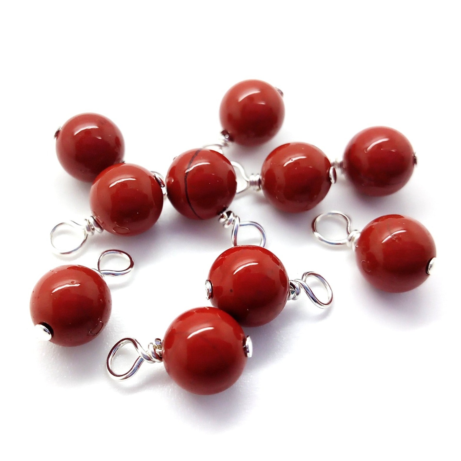 Red Jasper 6mm Bead Charms, Red Poppy Jasper Gemstone Dangles - Adorabilities Charms & Trinkets