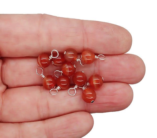 Red Sardonyx Bead Charms, 6mm Gemstone Dangles - Adorabilities Charms & Trinkets