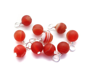 Matte Red Sardonyx Bead Charms, 6mm Gemstone Dangles - Adorabilities Charms & Trinkets
