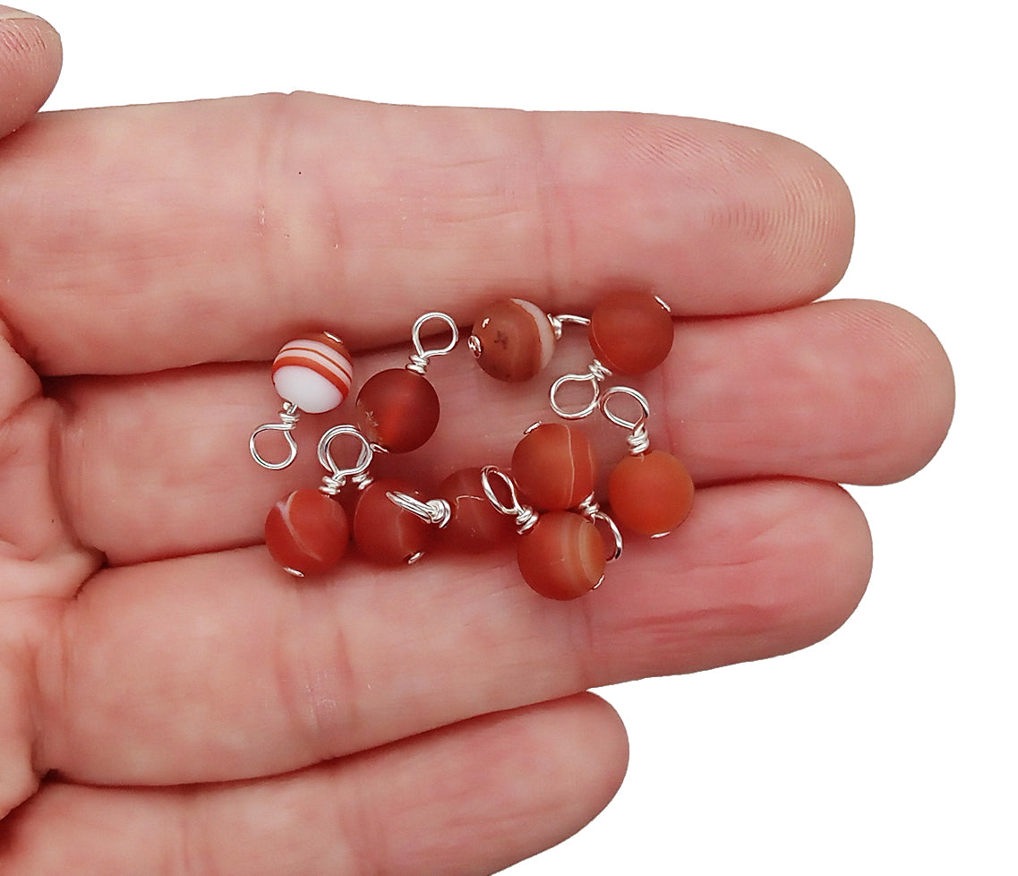 Matte Red Sardonyx Bead Charms, 6mm Gemstone Dangles - Adorabilities Charms & Trinkets