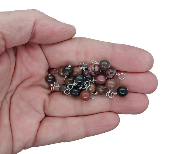 Rhodonite 6mm Bead Charms, Pink & Black Gemstone Dangles - Adorabilities Charms & Trinkets