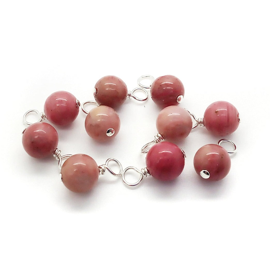 Pink Rhodonite 6mm Bead Charms, Gemstone Dangles - Adorabilities Charms & Trinkets