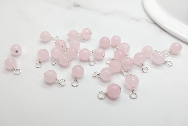 Rose Quartz 6mm Bead Charms, Pink Gemstone Dangles - Adorabilities Charms & Trinkets