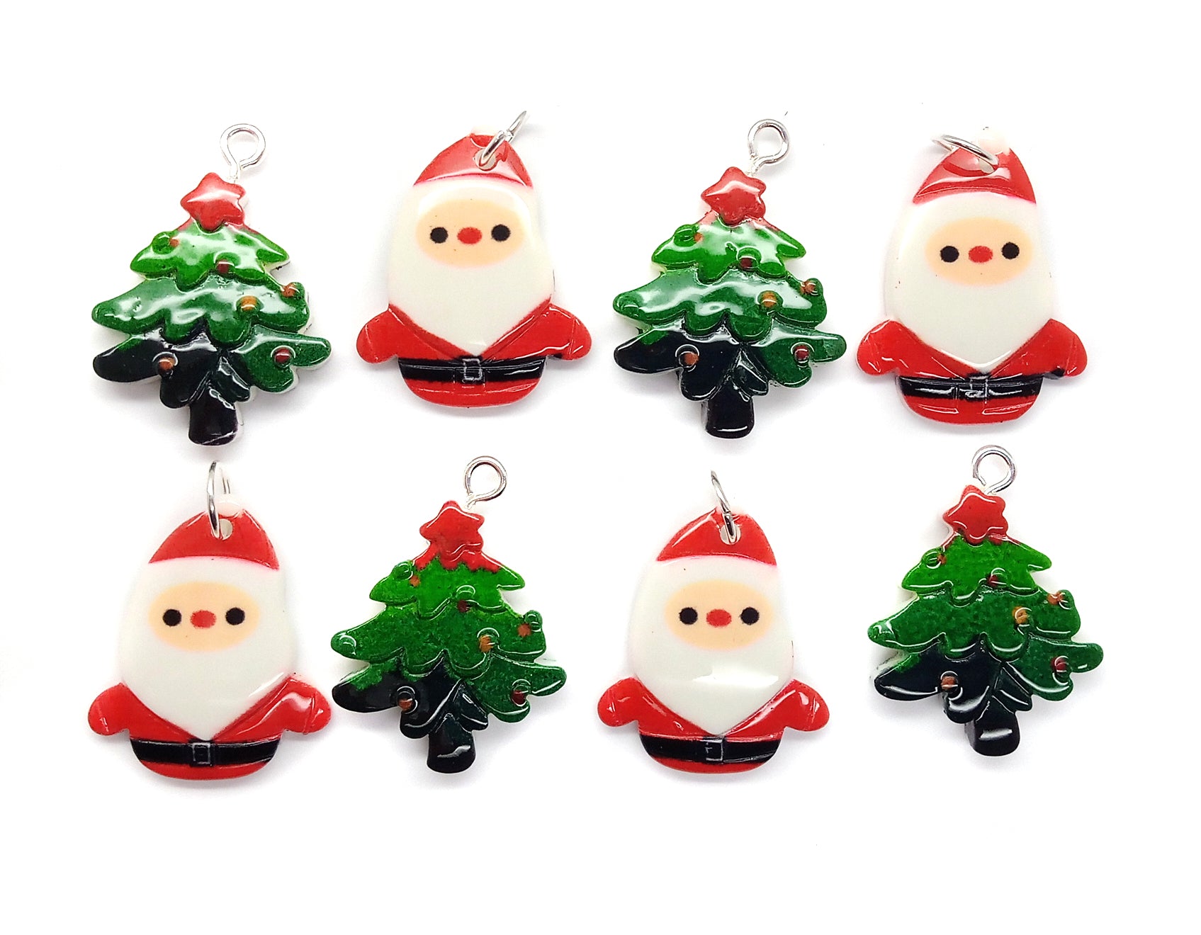 Santa Claus and Christmas Tree Charms, Set of 8