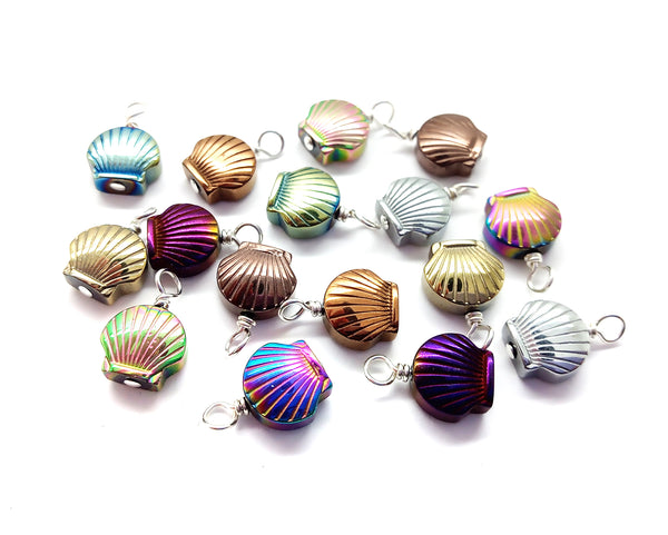 Seashell Charms, Colorful Sea Shell Bead Dangles, 10 pieces