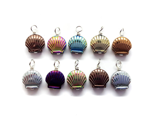 Seashell Charms, Colorful Sea Shell Bead Dangles, 10 pieces