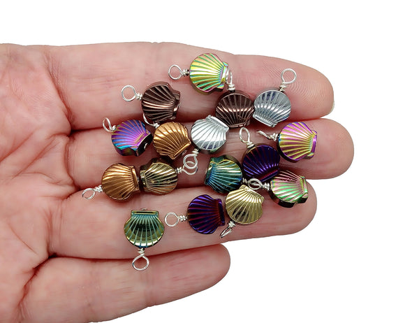 Seashell Charms, Colorful Sea Shell Bead Dangles, 10 pieces