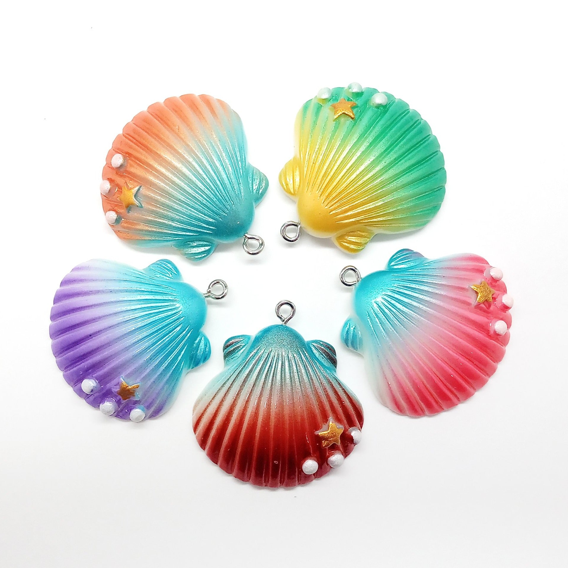 Big Seashell Charms, Colorful Resin Cabochon Flatback Pendants - Adorabilities Charms & Trinkets