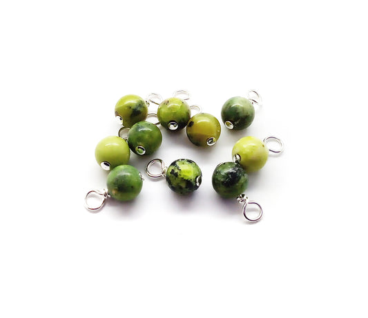 Green Serpentine 6mm Bead Charms, 5 - 10 pieces, Natural Gemstone Dangles