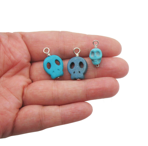 Blue Skull Charms - Howlite Skulls Bead Charm Dangles Mix - Adorabilities Charms & Trinkets