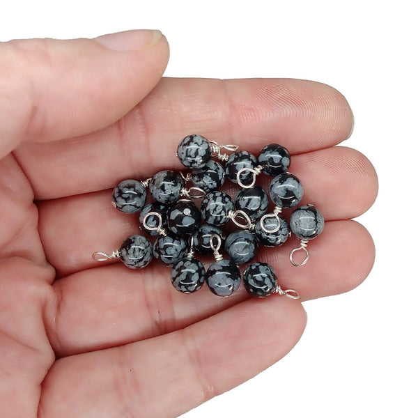 Snowflake Obsidian 6mm Bead Charms, Gemstone Dangles - Adorabilities Charms & Trinkets