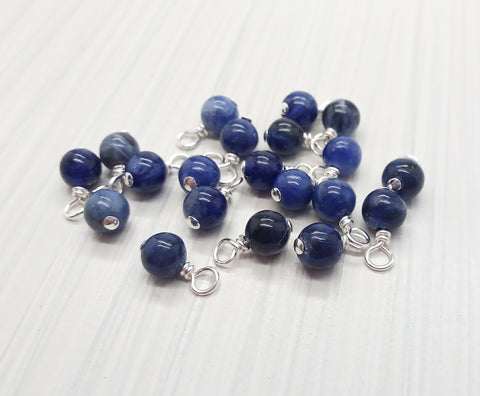 Sodalite 6mm Bead Charms, Blue Gemstone Dangles - Adorabilities Charms & Trinkets