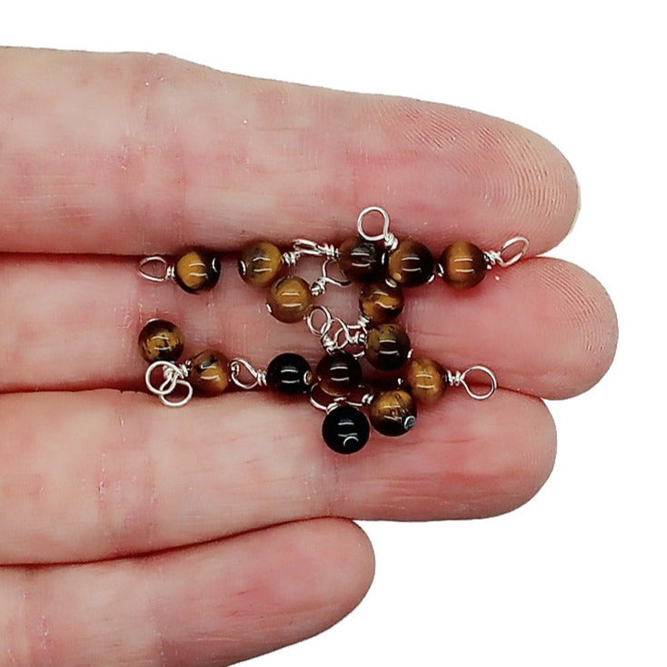 Tiny Tiger Eye Bead Charms, 4mm Natural Gemstone Dangles - Adorabilities Charms & Trinkets