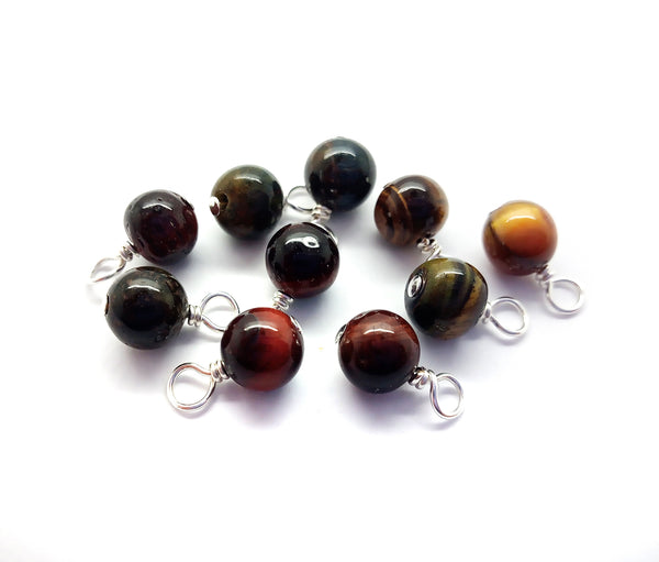 Mixed Color Tiger Eye 6mm Bead Charms, Gemstone Dangles