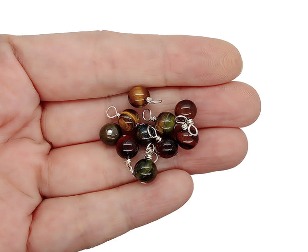 Mixed Color Tiger Eye 6mm Bead Charms, Gemstone Dangles
