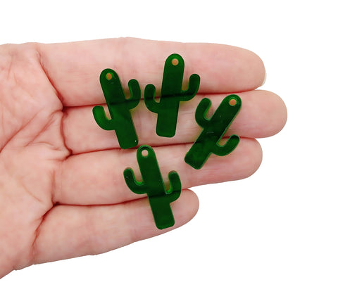 Tiny Cactus Charms, Cute Laser-Cut Acrylic Plant Pendants, 4pc
