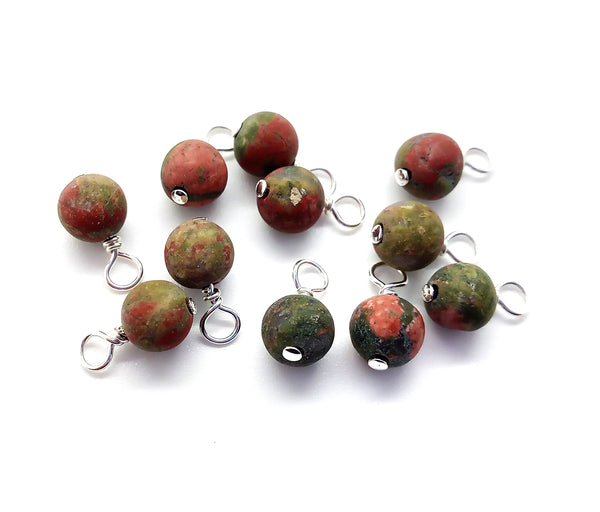 Matte Unakite Bead Charms, Orange & Green 6mm Gemstone Dangles - Adorabilities Charms & Trinkets