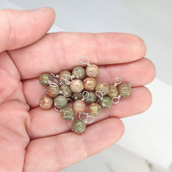Unakite 6mm Bead Charms, Gemstone Dangles - Adorabilities Charms & Trinkets