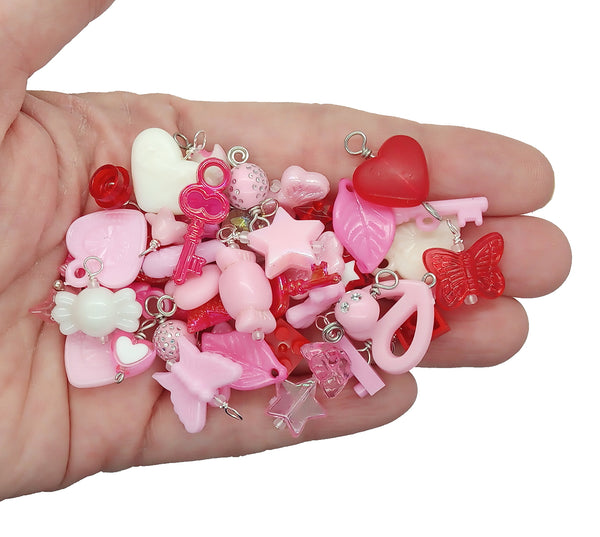 Valentine's Day Charm Mix, 35 pc Assorted Dangles and Acrylic Charms