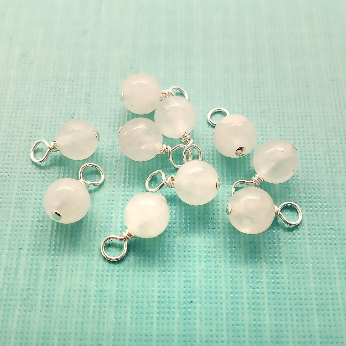 White Jade 6mm Bead Charms, Gemstone Dangles
