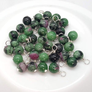 Zoisite Ruby 6mm Bead Charms, Gemstone Dangles - Adorabilities Charms & Trinkets
