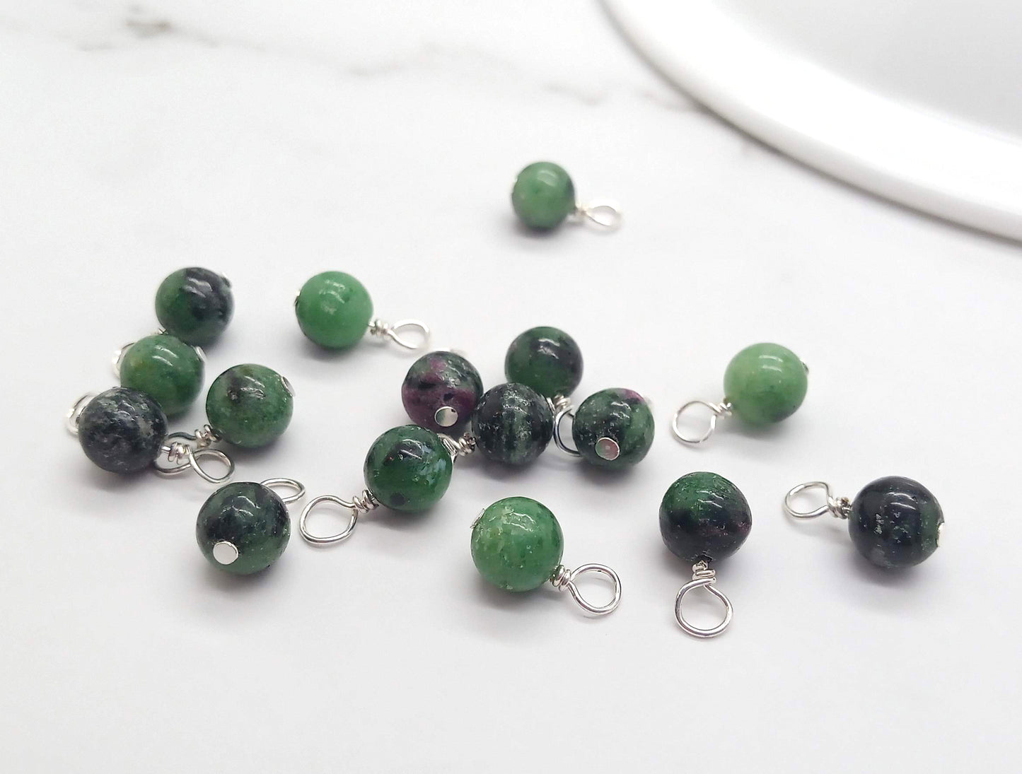 Zoisite Ruby 6mm Bead Charms, Gemstone Dangles - Adorabilities Charms & Trinkets